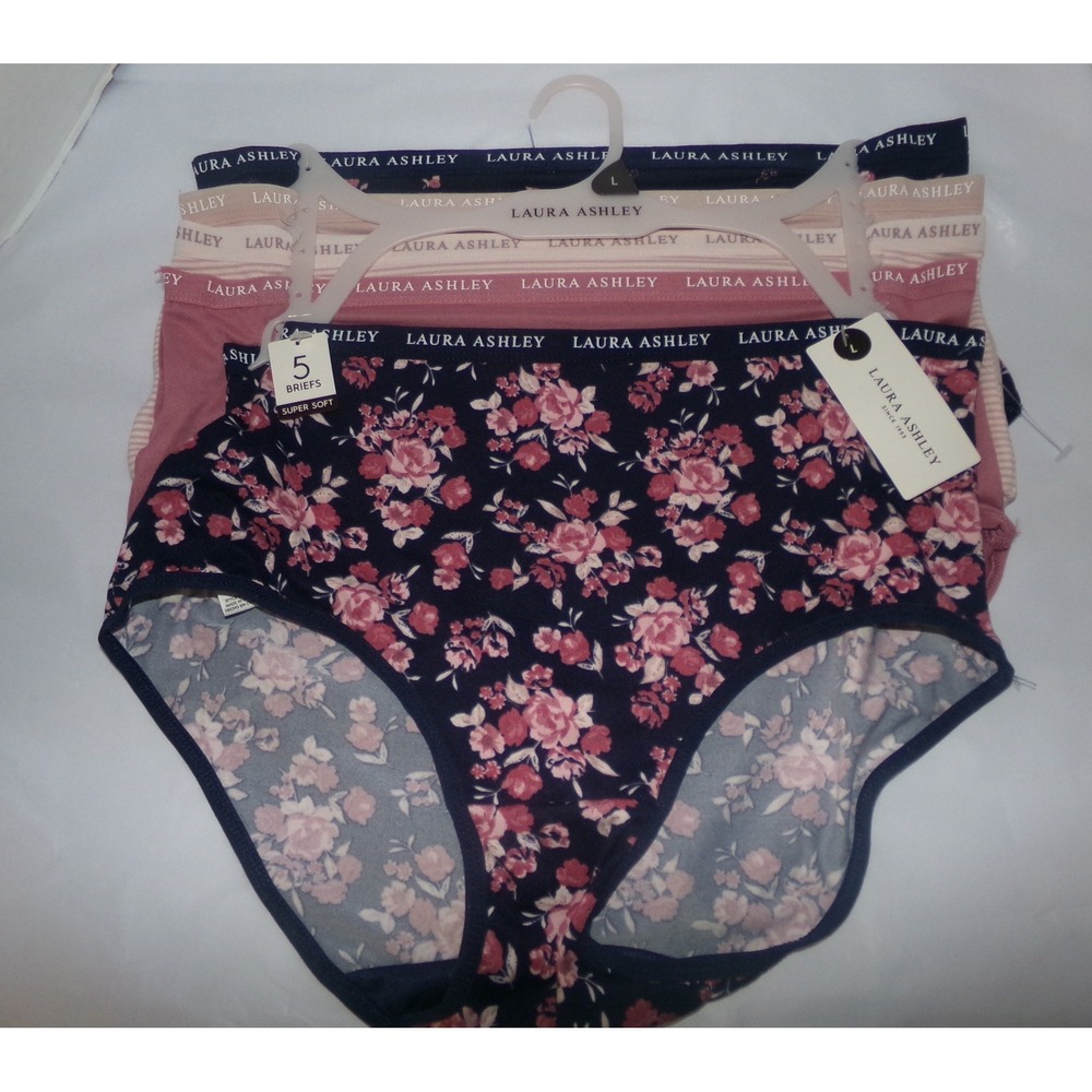 Laura Ashley Womens 5 Pack Super Soft Brief Panties Floral Stripe Pink Navy LRG